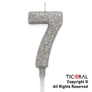 VELA NUMERAL CHICO 5.5 CM CON GIBRE PLATA NUMERO 7 x 1